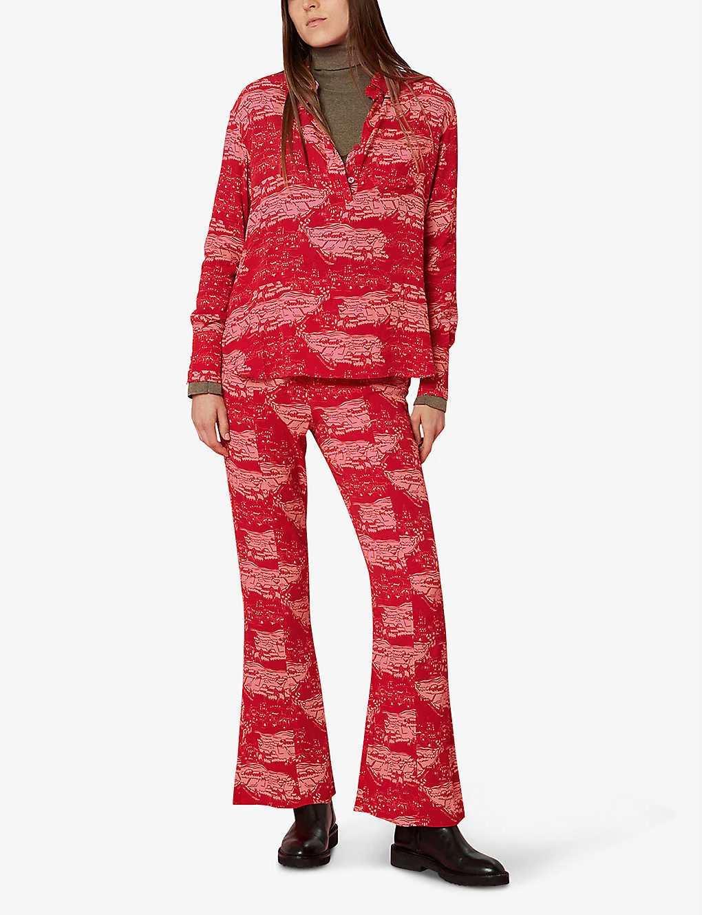 Whistles Field-print Flared High-rise Woven Trousers 2 Whistles Field-print Flared High-rise Woven Trousers - Image 2