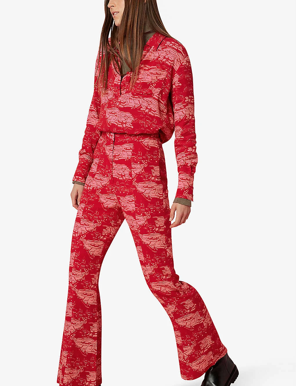 Whistles Field-print Flared High-rise Woven Trousers 3 Whistles Field-print Flared High-rise Woven Trousers - Image 3