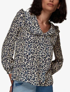 Whistles Oversized-collar Cheetah-print Woven Top 7 Whistles Oversized-collar Cheetah-print Woven Top -The Fashion Shop R03840131 MULTICOLOURED ALT02
