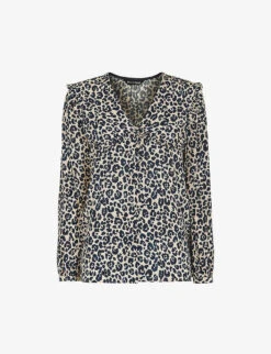 Whistles Oversized-collar Cheetah-print Woven Top