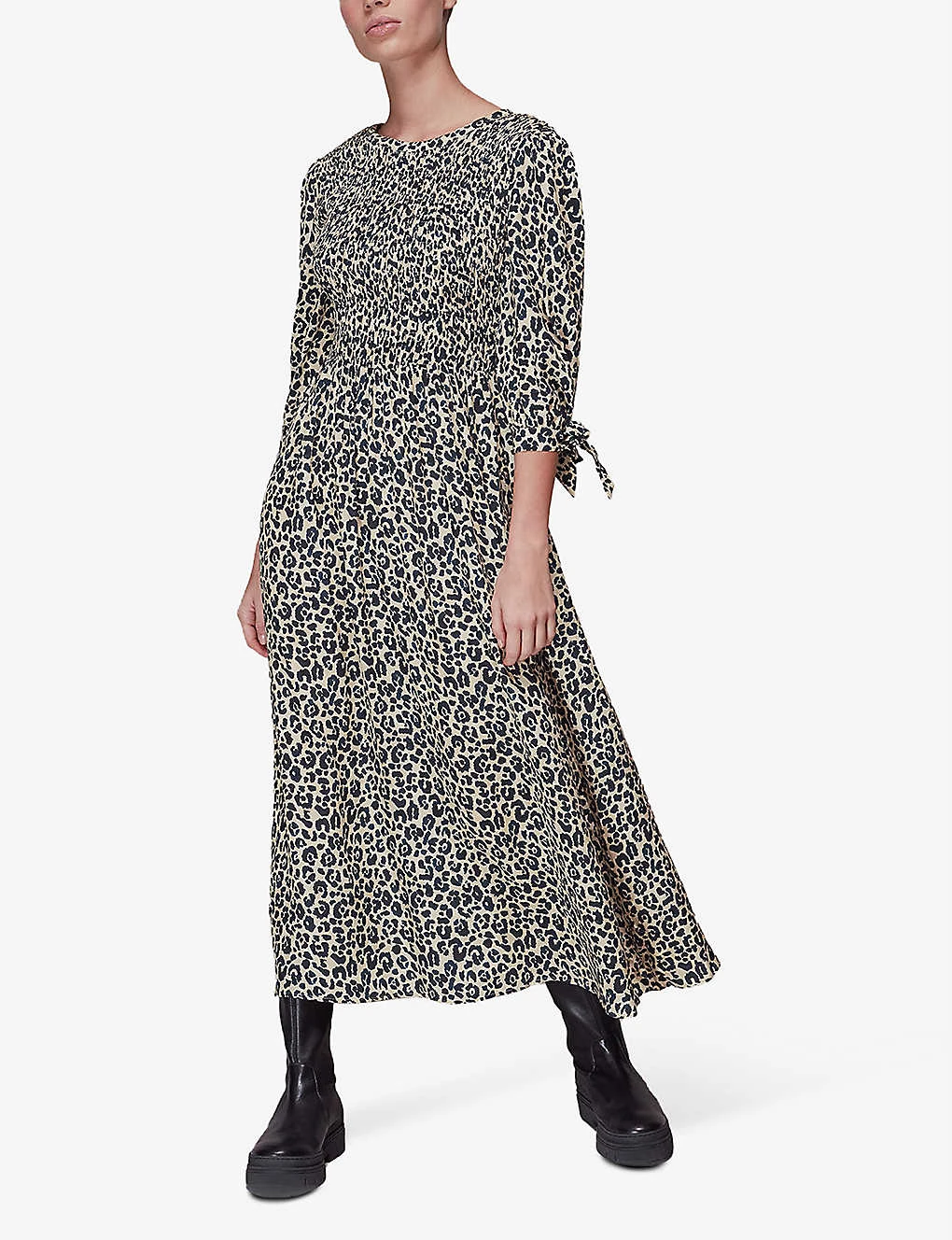 Whistles Cheetah-print Shirred Woven Midi Dress 2 Whistles Cheetah-print Shirred Woven Midi Dress - Image 2
