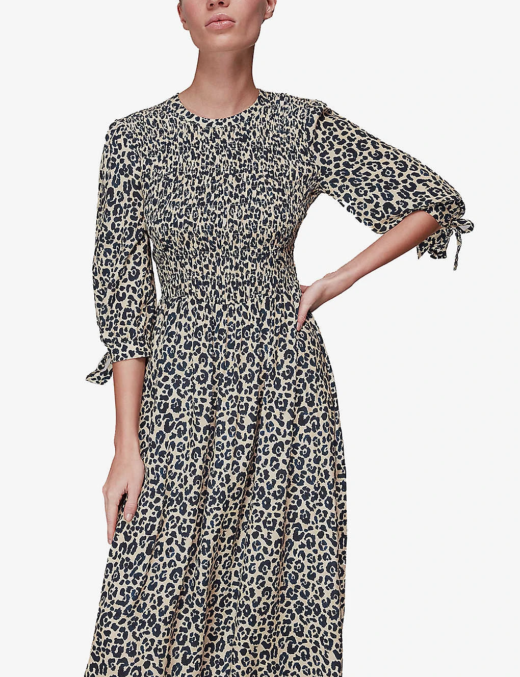 Whistles Cheetah-print Shirred Woven Midi Dress 5 Whistles Cheetah-print Shirred Woven Midi Dress - Image 5