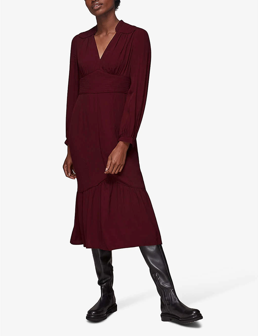 Whistles Topstitch Ruffled Woven Midi Dress 2 Whistles Topstitch Ruffled Woven Midi Dress - Image 2