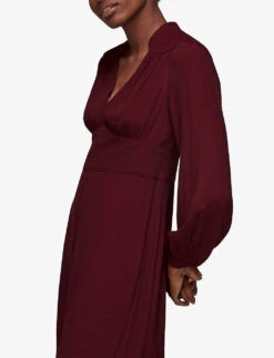 Whistles Topstitch Ruffled Woven Midi Dress 10 Whistles Topstitch Ruffled Woven Midi Dress -The Fashion Shop R03843841 PLUMCLARET ALT04