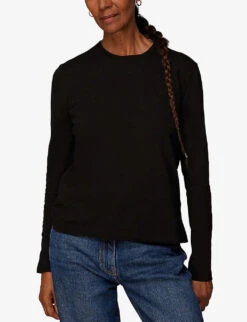 Whistles Emily Long-sleeved Organic-cotton T-shirt -The Fashion Shop R03844987 BLACK ALT02