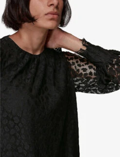 Whistles Leopard-print Lace-panel Crepe Mini Dress -The Fashion Shop R03846030 BLACK ALT02