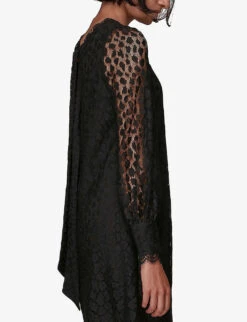 Whistles Leopard-print Lace-panel Crepe Mini Dress -The Fashion Shop R03846030 BLACK ALT03