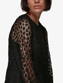 Whistles Leopard-print Lace-panel Crepe Mini Dress -The Fashion Shop R03846030 BLACK ALT04