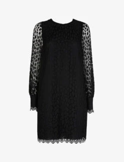 Whistles Leopard-print Lace-panel Crepe Mini Dress