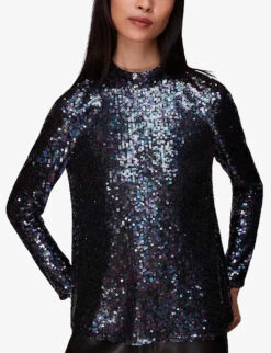 Whistles High-neck Sequin-embellished Stretch Recycled-polyester Top 7 Whistles High-neck Sequin-embellished Stretch Recycled-polyester Top -The Fashion Shop R03846037 NAVY ALT02