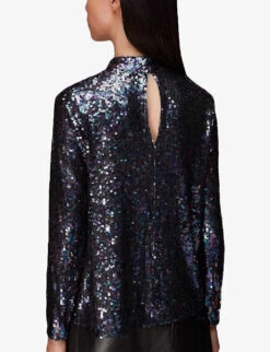 Whistles High-neck Sequin-embellished Stretch Recycled-polyester Top 8 Whistles High-neck Sequin-embellished Stretch Recycled-polyester Top -The Fashion Shop R03846037 NAVY ALT03