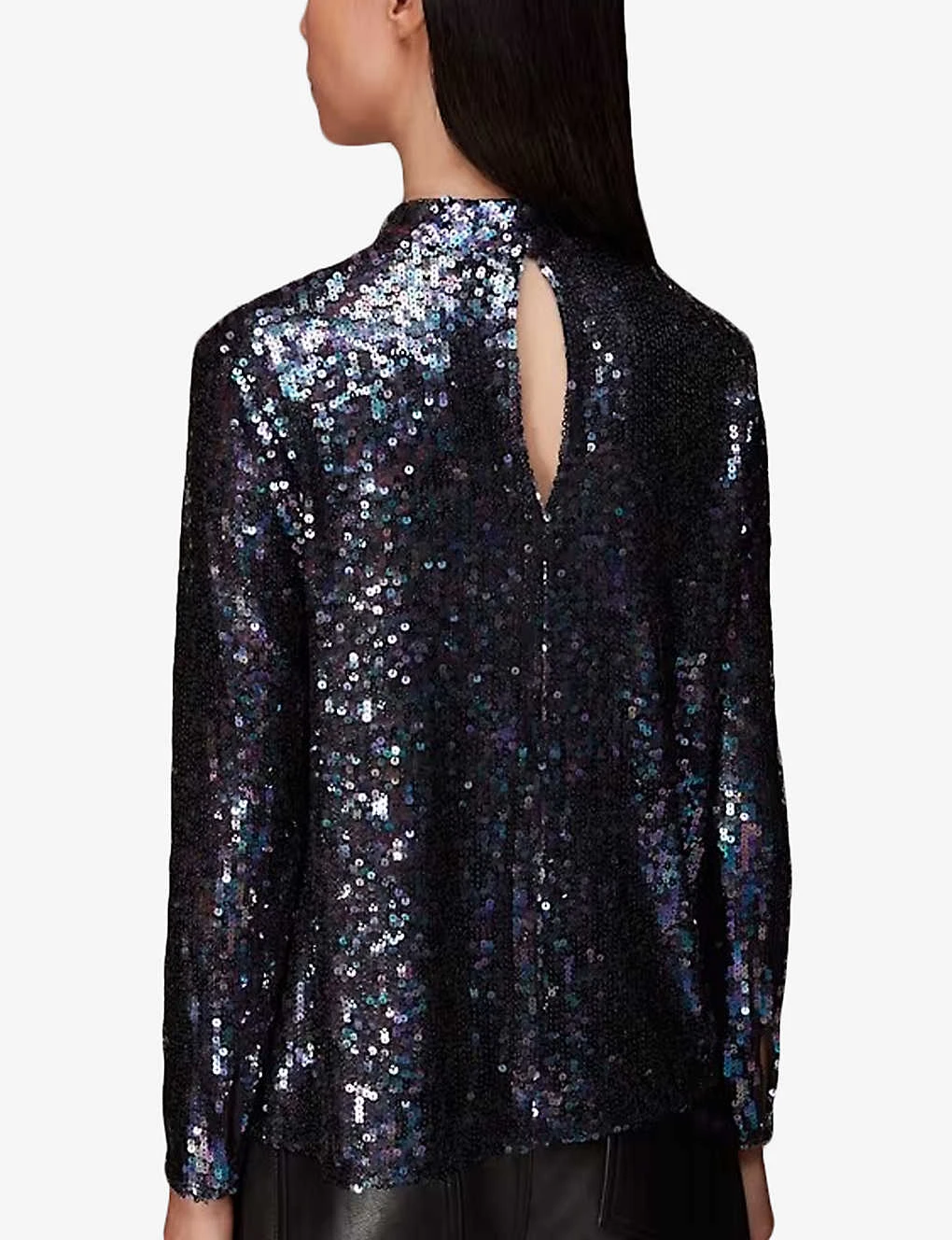 Whistles High-neck Sequin-embellished Stretch Recycled-polyester Top 4 Whistles High-neck Sequin-embellished Stretch Recycled-polyester Top - Image 4