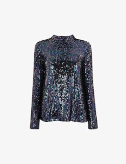 Whistles High-neck Sequin-embellished Stretch Recycled-polyester Top