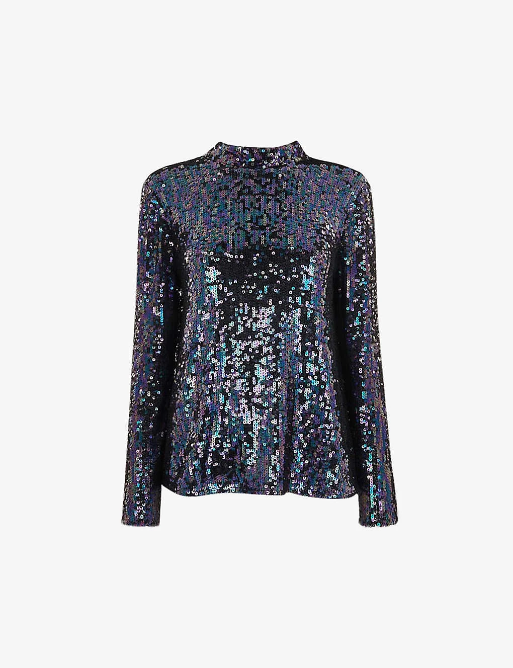 Whistles High-neck Sequin-embellished Stretch Recycled-polyester Top 1 Whistles High-neck Sequin-embellished Stretch Recycled-polyester Top