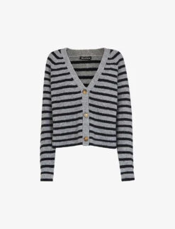 Whistles Striped V-neck Stretch-knit Cardigan