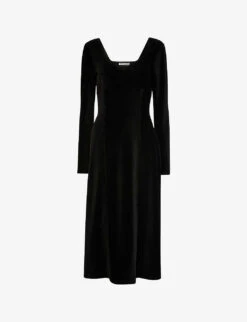 Whistles Sweetheart Long-sleeved Velvet-cord Midi Dress