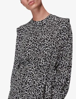 Whistles Round-neck Swirl-print Crepe Mini Dress 9 Whistles Round-neck Swirl-print Crepe Mini Dress -The Fashion Shop R03851426 BLACKMULTI ALT04