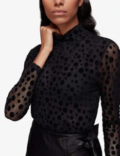 Whistles Long-sleeved Spot-print Mesh Top 8 Whistles Long-sleeved Spot-print Mesh Top -The Fashion Shop R03851428 BLACK ALT02