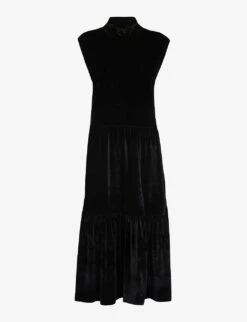 Whistles Tiered Stretch-velvet Midi Dress