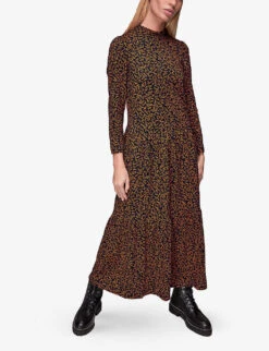 Whistles Leaves-print Tiered Cotton-jersey Midi Dress 9 Whistles Leaves-print Tiered Cotton-jersey Midi Dress -The Fashion Shop R03853389 MULTICOLOURED ALT04