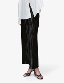 Whistles Sarai Pleated Wide-leg High-rise Velvet Trousers -The Fashion Shop R03856900 BLACK ALT02