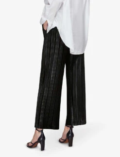 Whistles Sarai Pleated Wide-leg High-rise Velvet Trousers -The Fashion Shop R03856900 BLACK ALT03