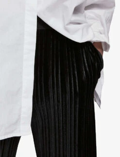 Whistles Sarai Pleated Wide-leg High-rise Velvet Trousers -The Fashion Shop R03856900 BLACK ALT04