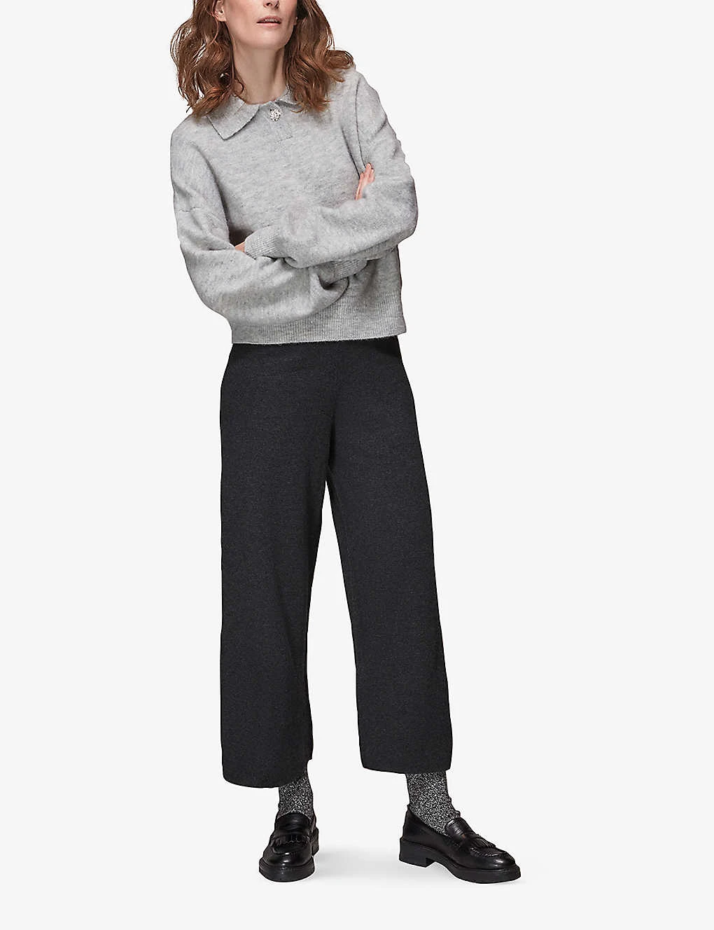 Whistles Knitted Wide-leg Woven Trousers 2 Whistles Knitted Wide-leg Woven Trousers - Image 2