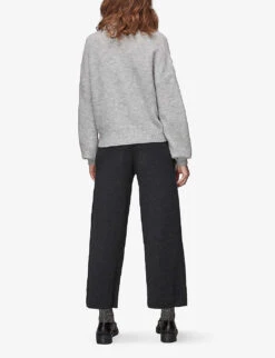 Whistles Knitted Wide-leg Woven Trousers 7 Whistles Knitted Wide-leg Woven Trousers -The Fashion Shop R03865768 GREY ALT02