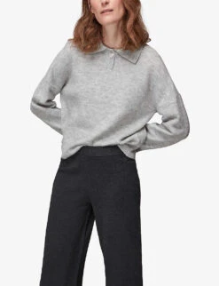 Whistles Knitted Wide-leg Woven Trousers 9 Whistles Knitted Wide-leg Woven Trousers -The Fashion Shop R03865768 GREY ALT04