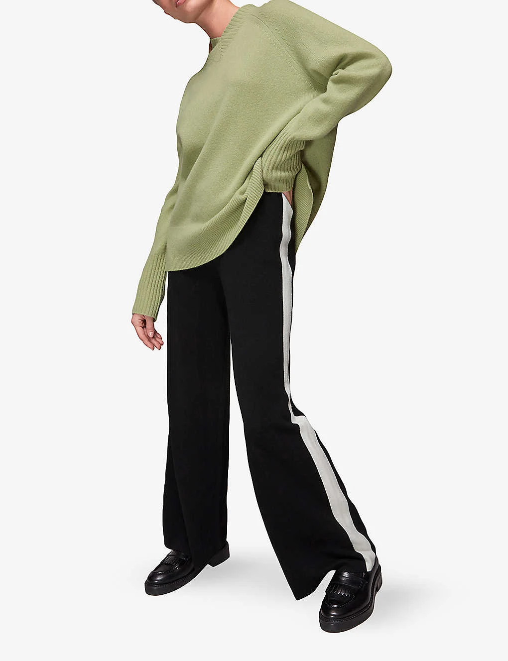 Whistles Side-stripe Wide-leg Cotton-blend Trousers 3 Whistles Side-stripe Wide-leg Cotton-blend Trousers - Image 3