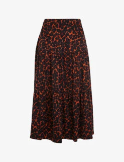 Whistles Smudge Animal-print Woven Midi Skirt
