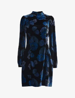 Whistles Cactus-print Velvet Mini Dress