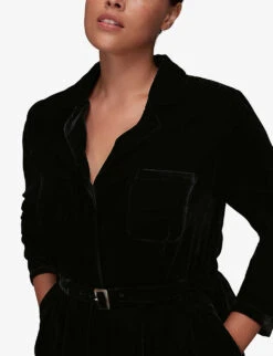 Whistles Avery Belted Wide-leg Velvet Jumpsuit 9 Whistles Avery Belted Wide-leg Velvet Jumpsuit -The Fashion Shop R03869072 BLACK ALT04
