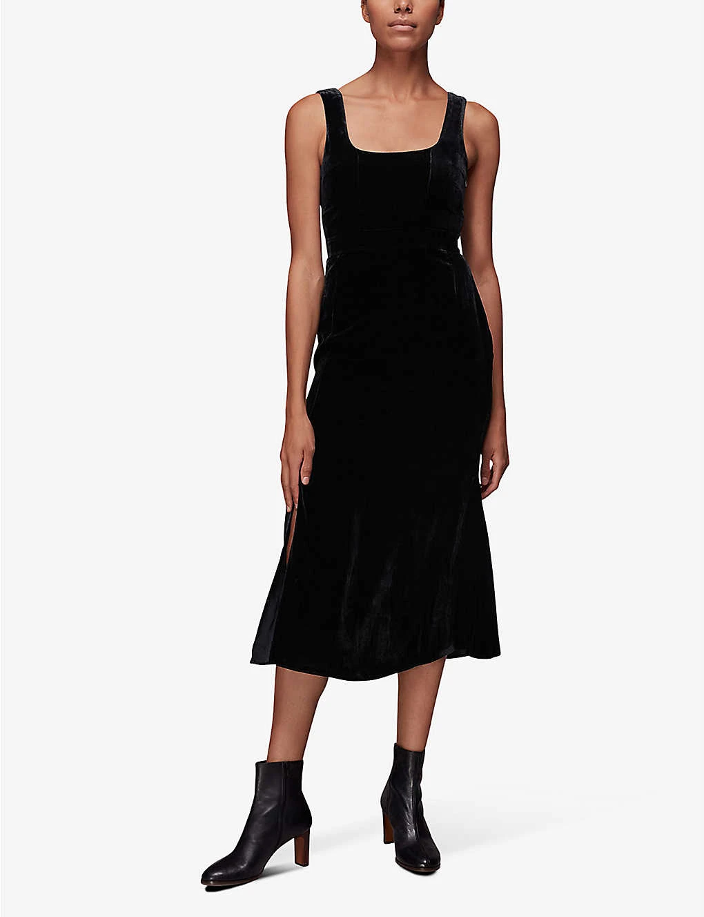 Whistles Mila Square-neck Fitted Velvet Midi Dress 2 Whistles Mila Square-neck Fitted Velvet Midi Dress - Image 2