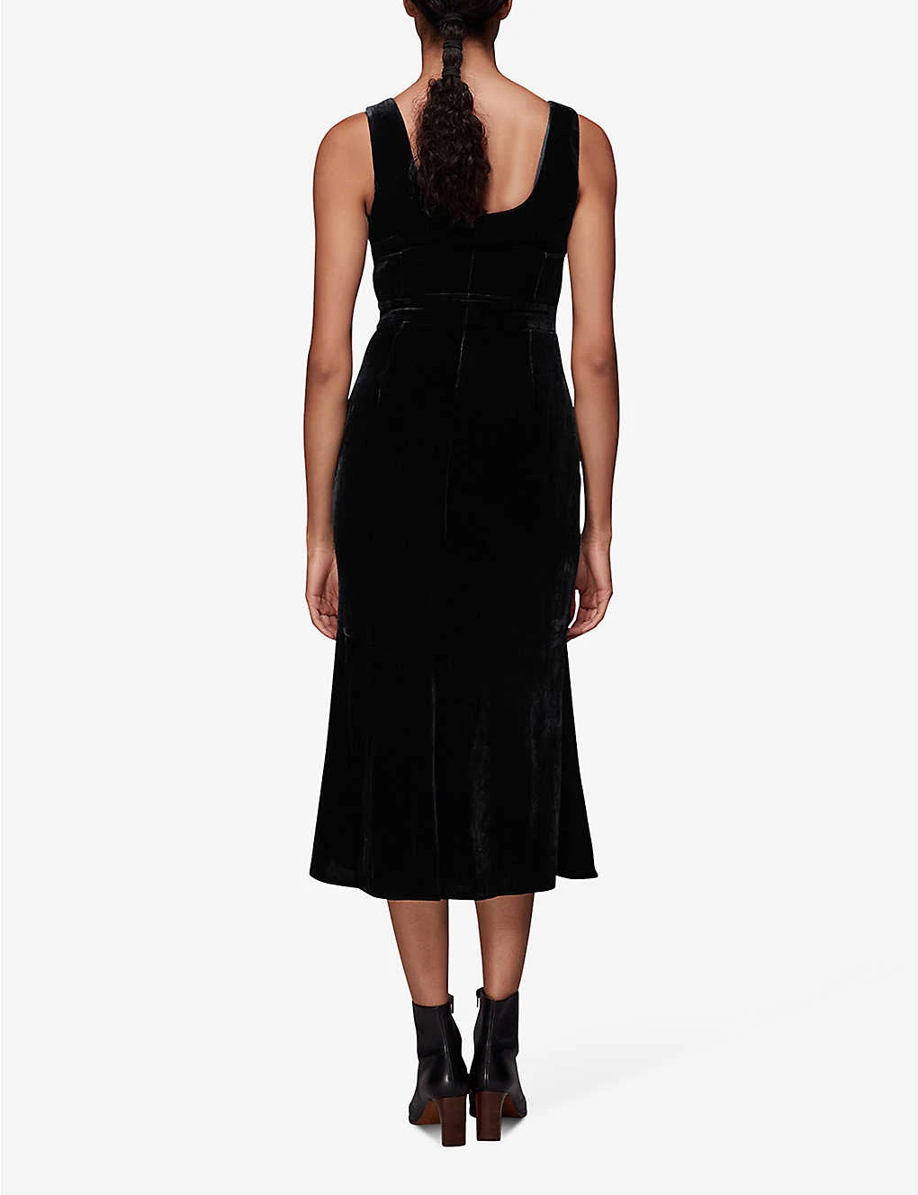 Whistles Mila Square-neck Fitted Velvet Midi Dress 4 Whistles Mila Square-neck Fitted Velvet Midi Dress - Image 4