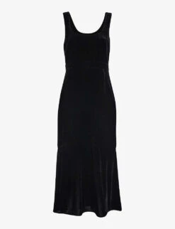Whistles Mila Square-neck Fitted Velvet Midi Dress