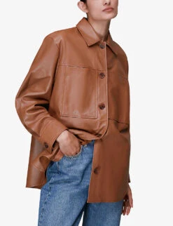Whistles Cady Patch-pocket Leather Overshirt 7 Whistles Cady Patch-pocket Leather Overshirt -The Fashion Shop R03869783 BROWN ALT02