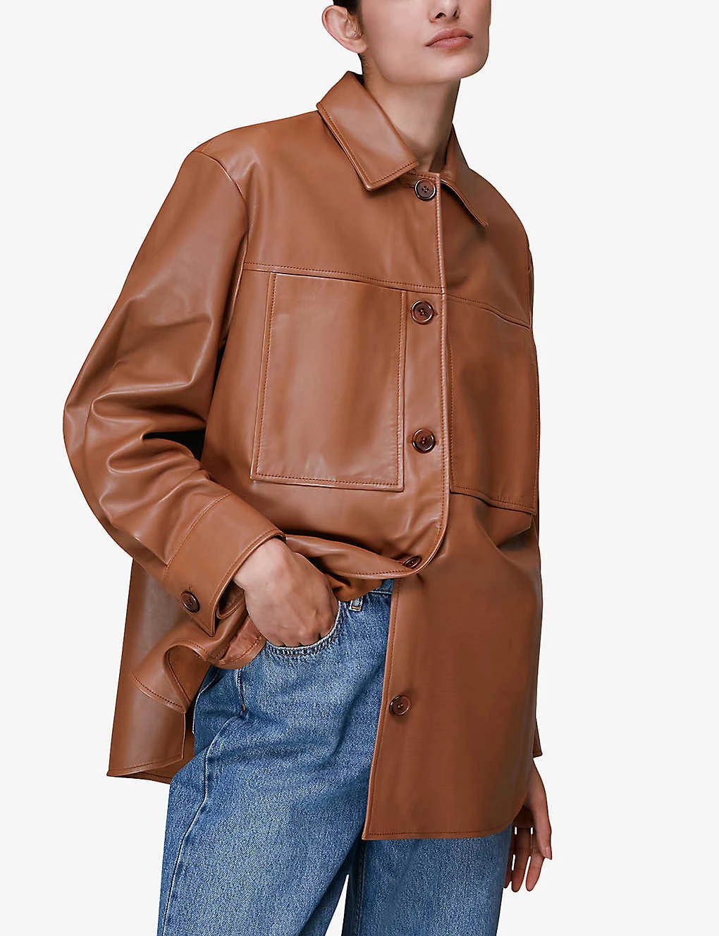 Whistles Cady Patch-pocket Leather Overshirt 3 Whistles Cady Patch-pocket Leather Overshirt - Image 3