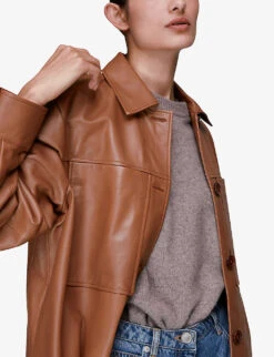 Whistles Cady Patch-pocket Leather Overshirt 9 Whistles Cady Patch-pocket Leather Overshirt -The Fashion Shop R03869783 BROWN ALT04