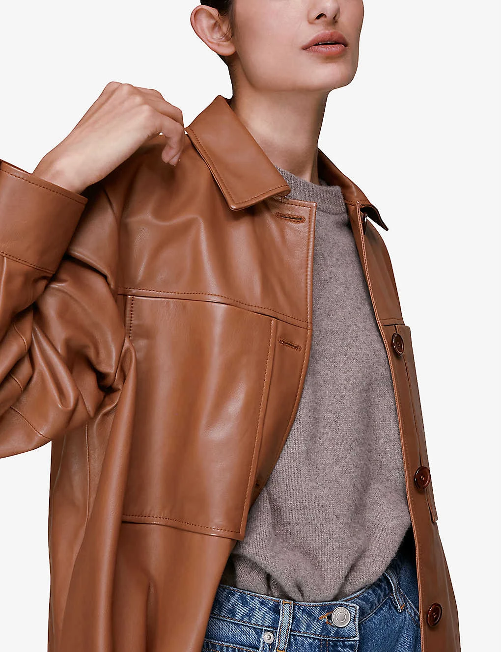 Whistles Cady Patch-pocket Leather Overshirt 5 Whistles Cady Patch-pocket Leather Overshirt - Image 5