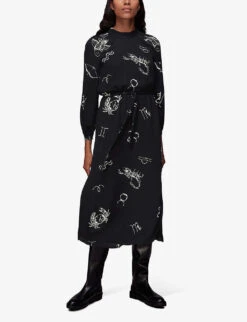 Whistles Kati Horoscope-print Woven Midi Dress 7 Whistles Kati Horoscope-print Woven Midi Dress -The Fashion Shop R03872015 BLACK ALT02