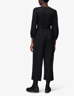 Whistles Estelle Puffed-sleeved Belted Woven Jumpsuit 8 Whistles Estelle Puffed-sleeved Belted Woven Jumpsuit -The Fashion Shop R03873964 BLACK ALT03