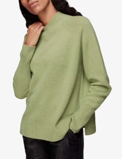Whistles High V-neck Merino-wool Jumper -The Fashion Shop R03877029 PALEGREEN ALT02