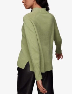 Whistles High V-neck Merino-wool Jumper -The Fashion Shop R03877029 PALEGREEN ALT03