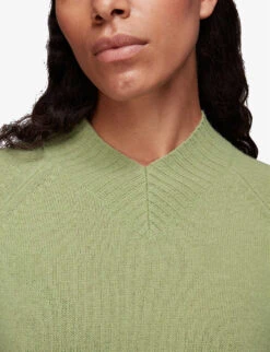 Whistles High V-neck Merino-wool Jumper -The Fashion Shop R03877029 PALEGREEN ALT04