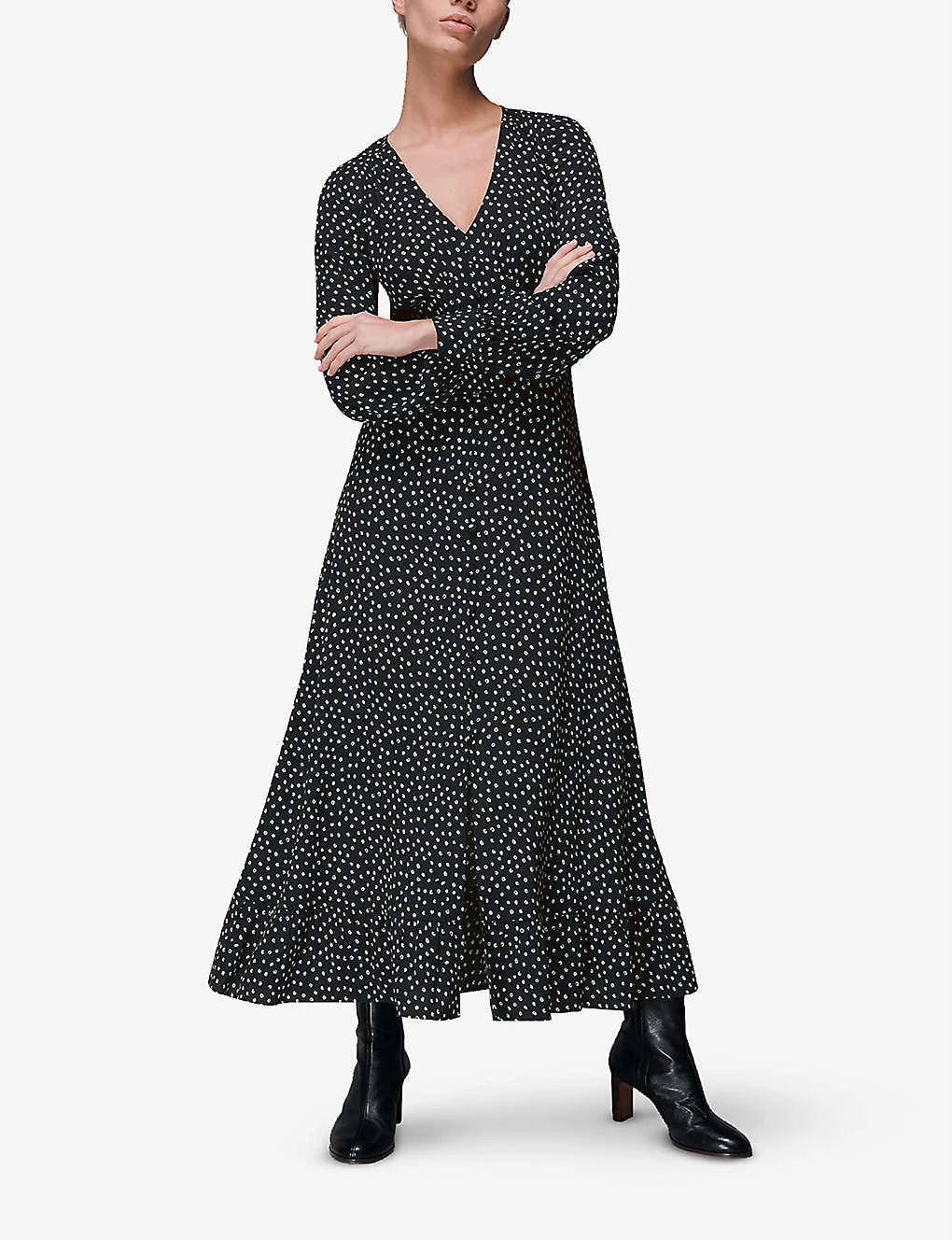 Whistles Spotted Button-through Frilled-hem Crepe Midi Dress 2 Whistles Spotted Button-through Frilled-hem Crepe Midi Dress - Image 2