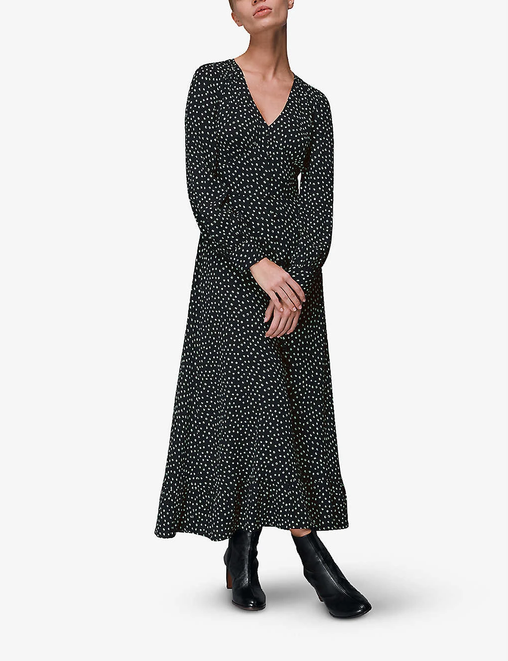 Whistles Spotted Button-through Frilled-hem Crepe Midi Dress 3 Whistles Spotted Button-through Frilled-hem Crepe Midi Dress - Image 3