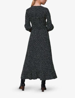 Whistles Spotted Button-through Frilled-hem Crepe Midi Dress 8 Whistles Spotted Button-through Frilled-hem Crepe Midi Dress -The Fashion Shop R03879522 BLACK ALT03