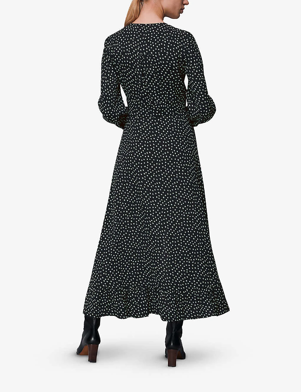 Whistles Spotted Button-through Frilled-hem Crepe Midi Dress 4 Whistles Spotted Button-through Frilled-hem Crepe Midi Dress - Image 4